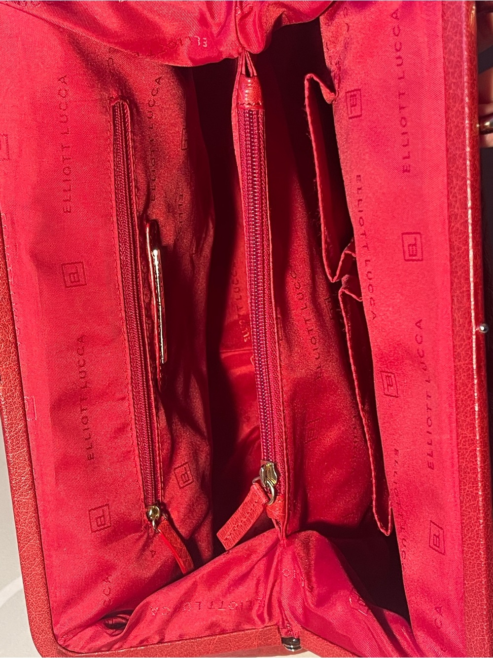 Vintage Elliott Lucca Red Leather Satchel Top Handle Shoulder Bag - Picture 9 of 14